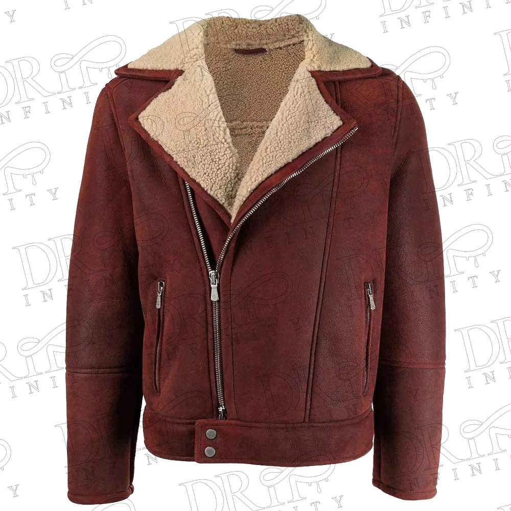 Men's Red Wine Shearling Suede Leather Jacket