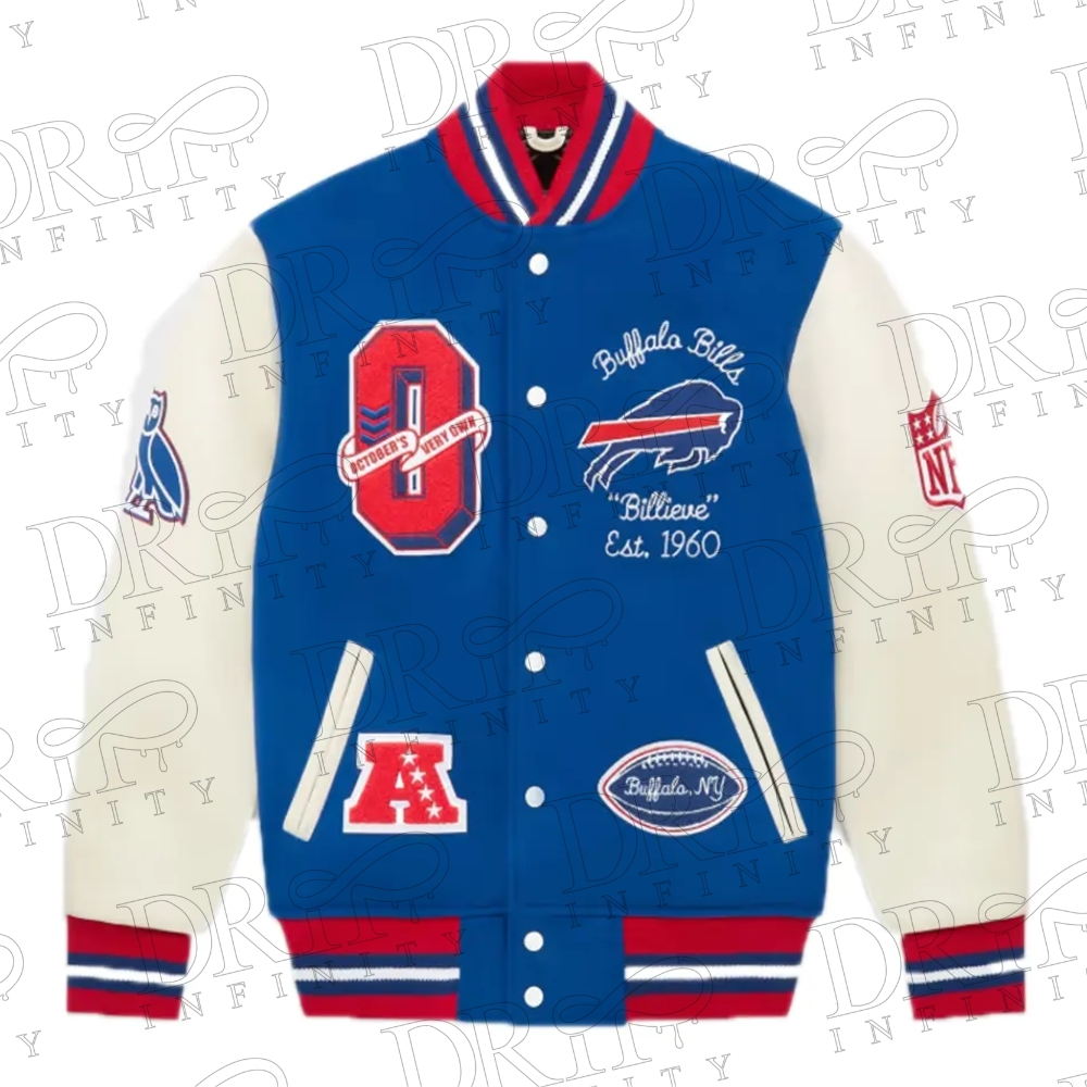 DRIP INFINITY: OVO x NFL Buffalo Bills Varsity Jacket