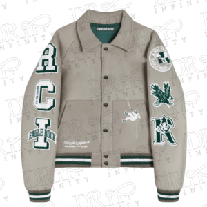 DRIP INFINITY: Stone Wool Varsity Jacket For Women