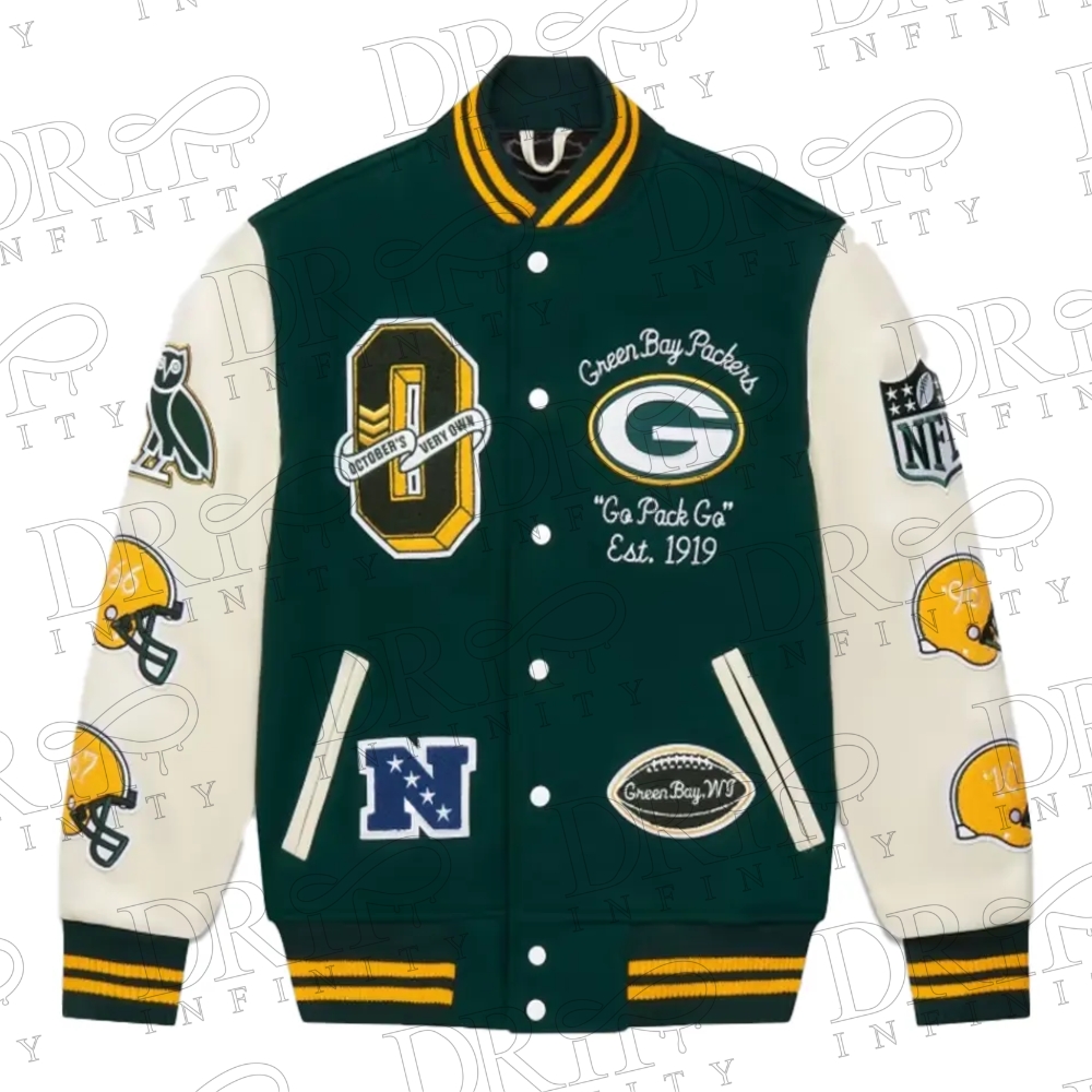 DRIP INFINITY: OVO x NFL Green Bay Packers Varsity Jacket