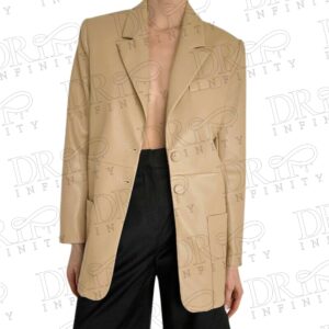 DRIP INFINITY: New Women's Beige Real Authentic Leather Long Blazer