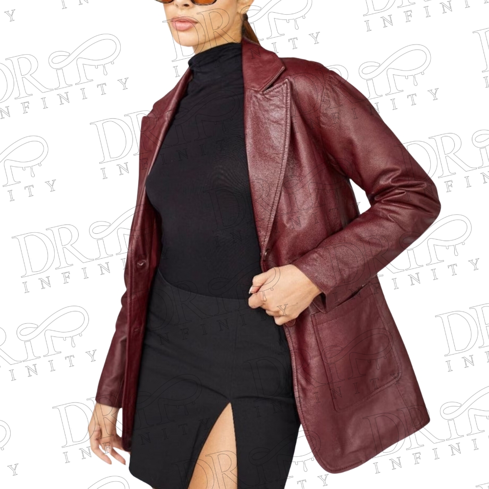 DRIP INFINITY: Women's Stylish Vintage Burgundy Leather Blazer