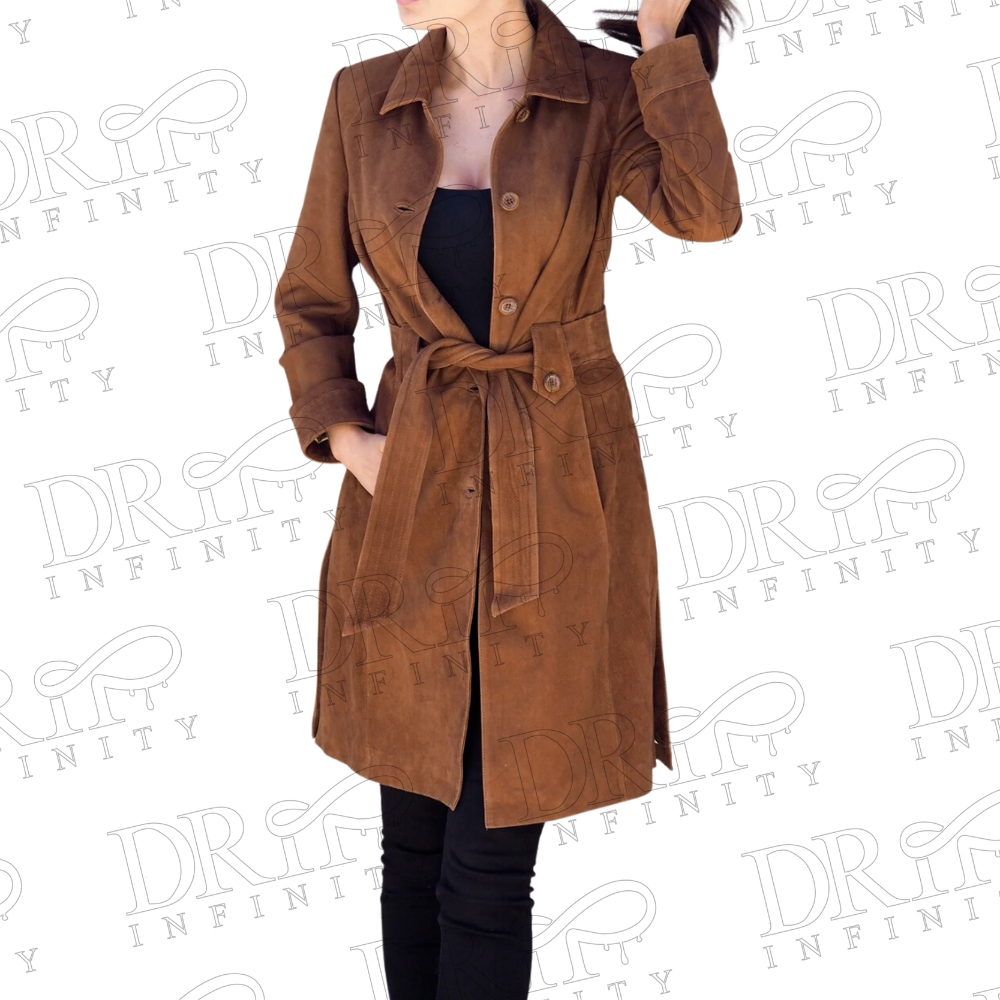 DRIP INFINITY: Women's Brown Suede Trench Coat 