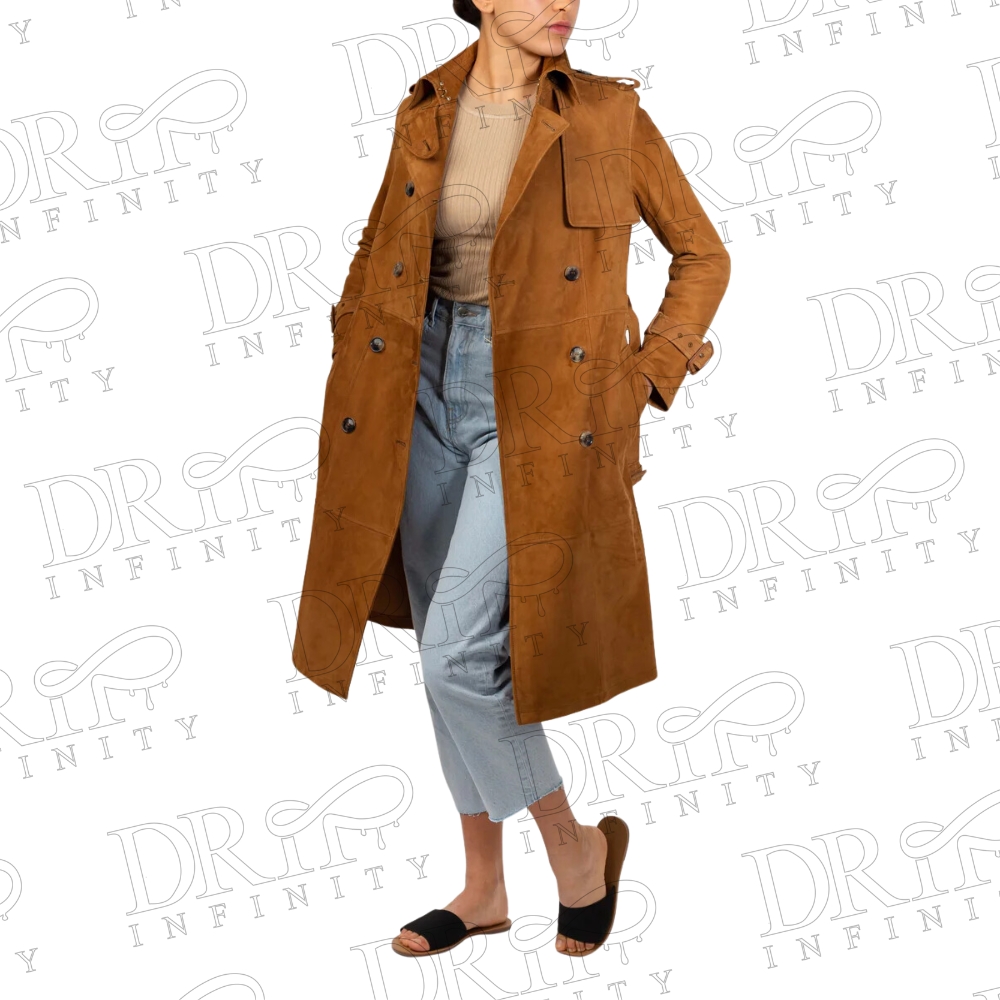 DRIP INFINITY: Women's Brown Long Windbreaker Leather Trench Coat