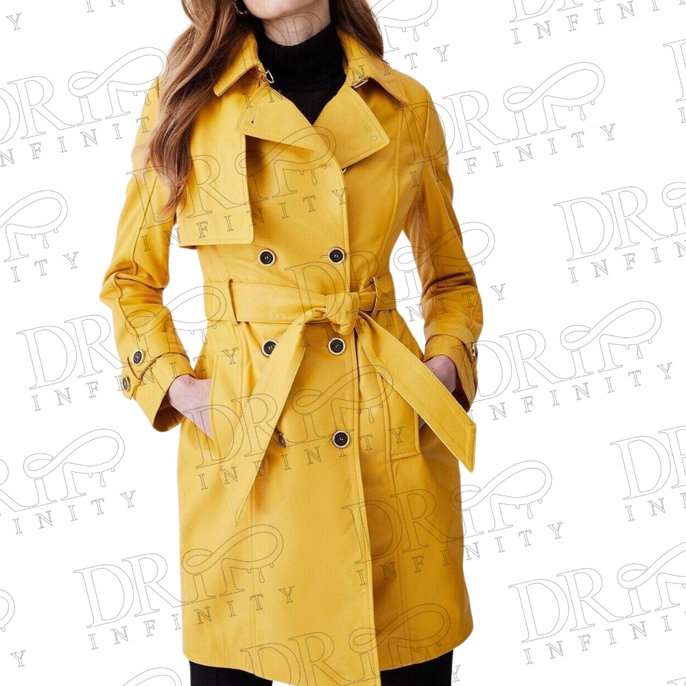 DRIP INFINITY: Women's Yellow Lambskin Leather Trench Coat 