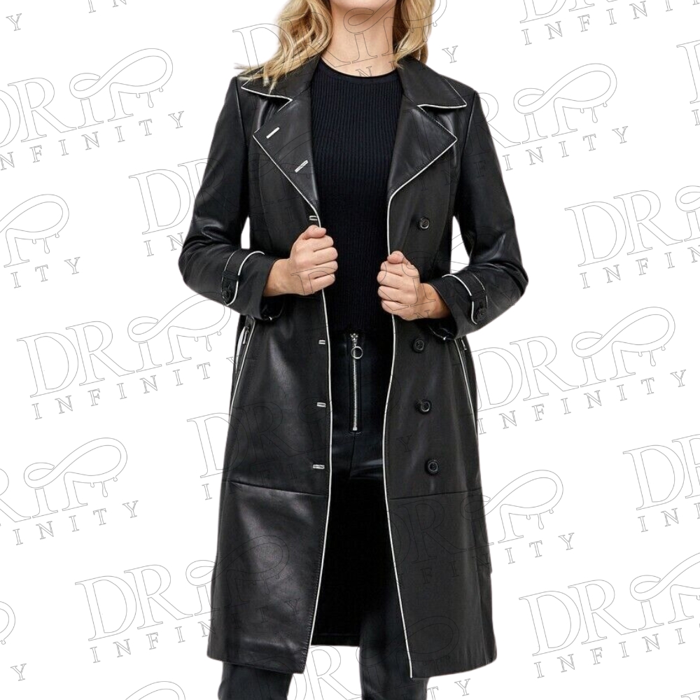 DRIP INFINITY: Women's Black Lambskin Leather Over Coat 