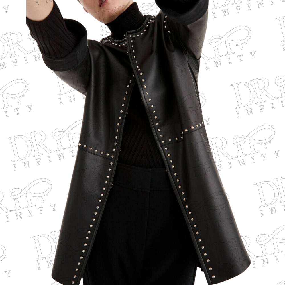 DRIP INFINITY: Women's Lambskin Leather Stylish Black Studded Coat  