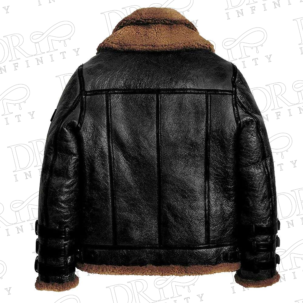 Men's Pilot RAF B3 Black Shearling Leather Jacket ( Back )