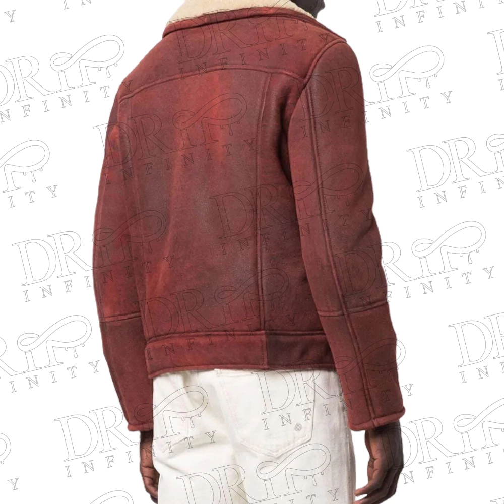 Men's Red Wine Shearling Suede Leather Jacket ( Back )