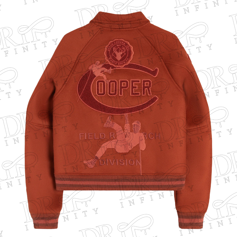 DRIP INFINITY: Burnt Orange Wool Varsity Jacket For Women (Back)