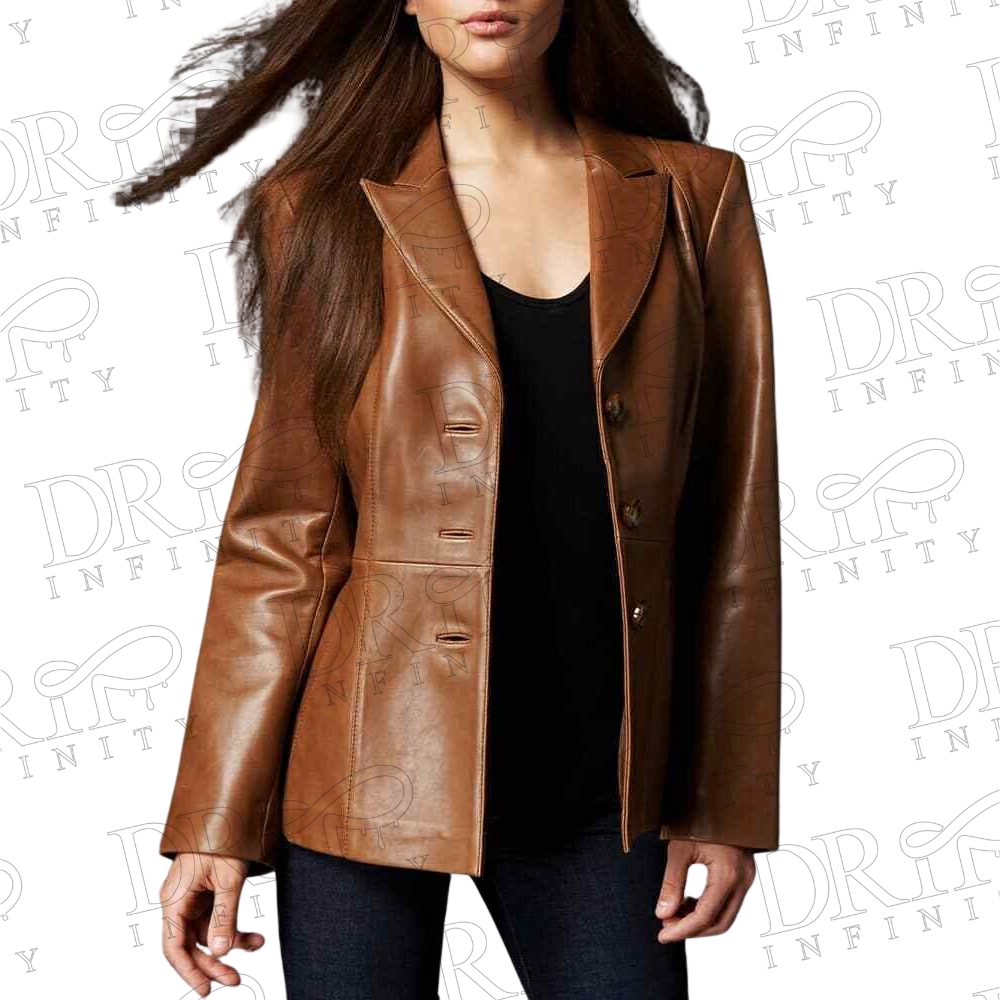 DRIP INFINITY: Women's Brown Slim fit Leather Blazer
