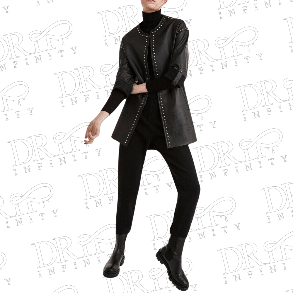 DRIP INFINITY: Women's Lambskin Leather Stylish Black Studded Coat