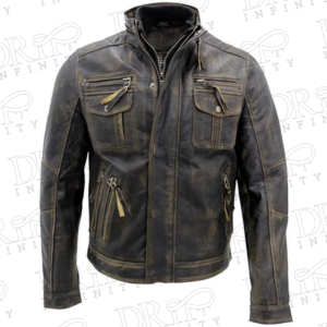 DRIP INFINITY: Men's Distressed Brown Vintage Café Racer Real Leather Jacket