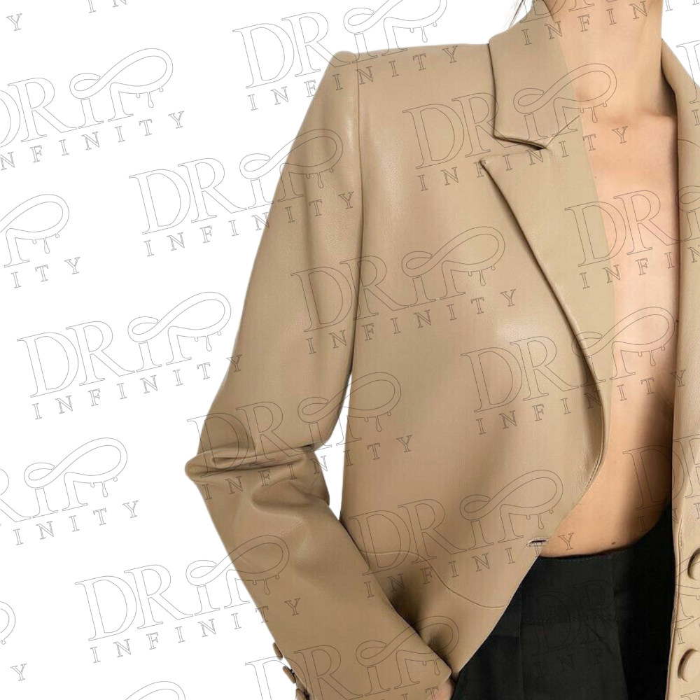 DRIP INFINITY: New Women's Beige Real Authentic Leather Long Blazer