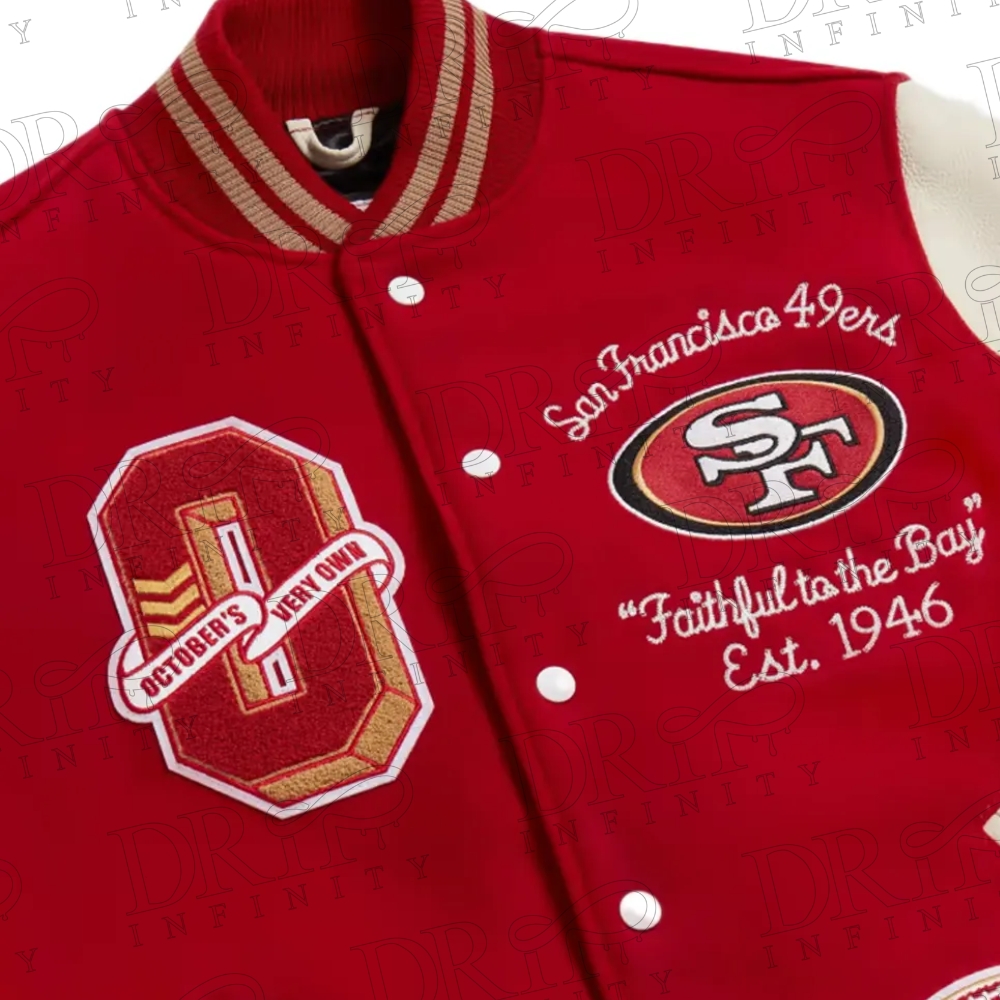 DRIP INFINITY: OVO x NFL San Francisco 49rs Varsity Jacket