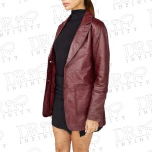 DRIP INFINITY: Women's Stylish Vintage Burgundy Leather Blazer