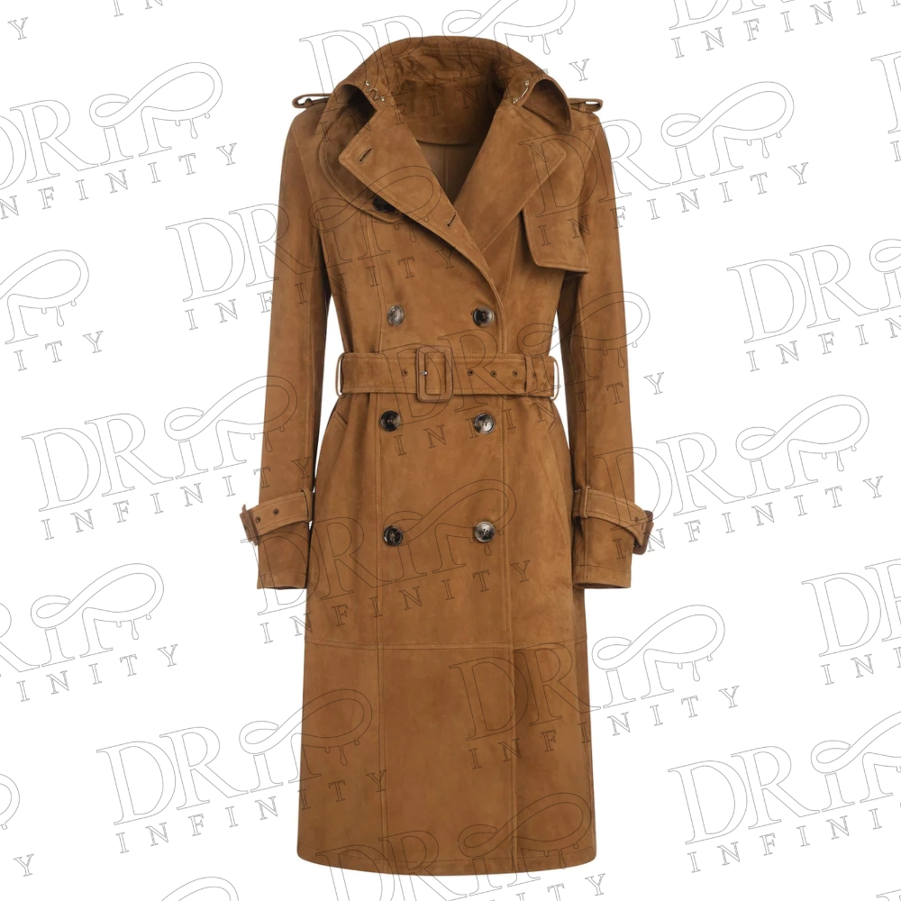 DRIP INFINITY: Women's Brown Long Windbreaker Leather Trench Coat