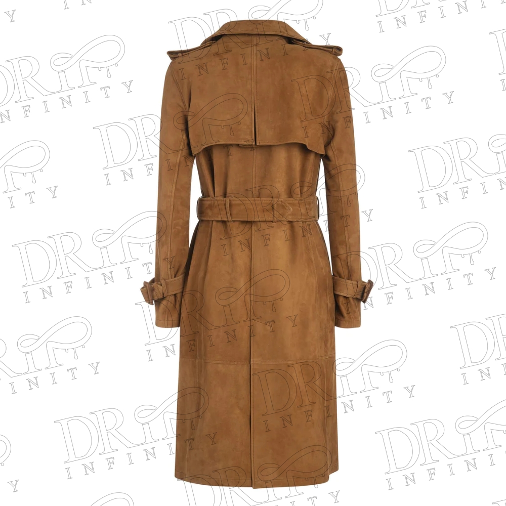 DRIP INFINITY: Women's Brown Long Windbreaker Leather Trench Coat (Back)