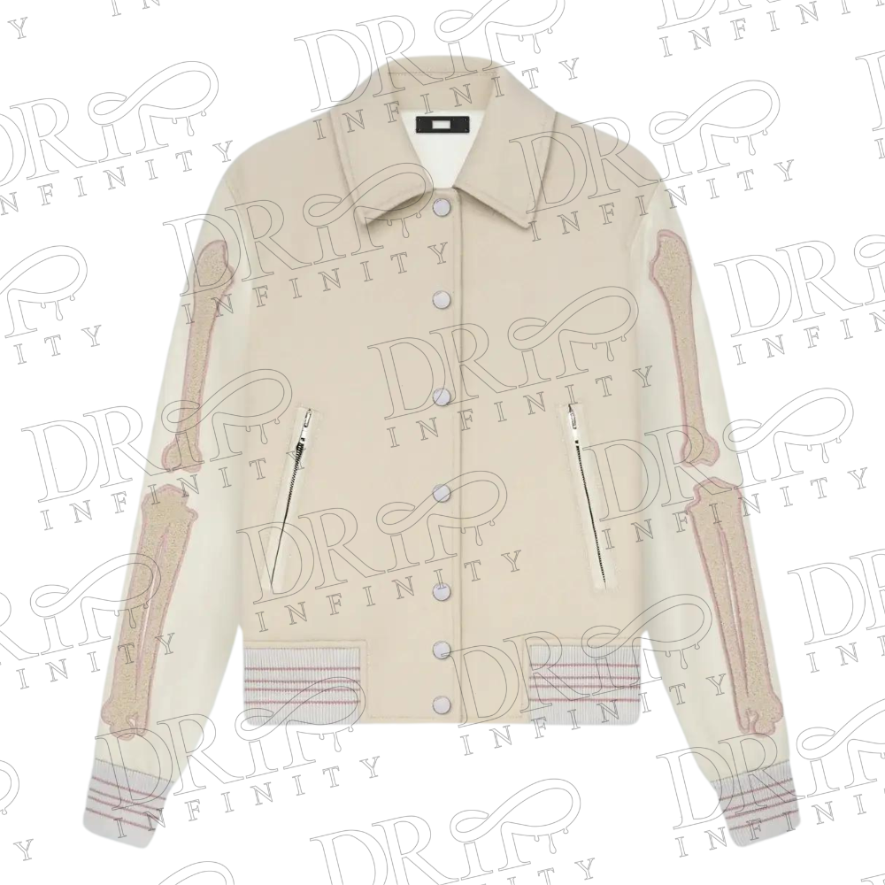 DRIP INFINITY: Women's Cream Bones Varsity Jacket 