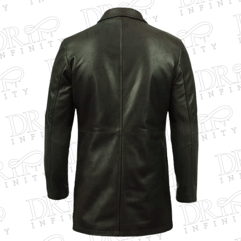 DRIP INFINITY: Men's Tall Vintage Black 3/4 Length Leather Coat (Back)