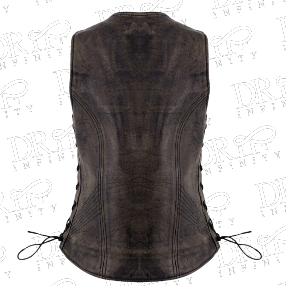 DRIP INFINITY: Women's Bella Distressed Brown Leather Rider Vest (Back)
