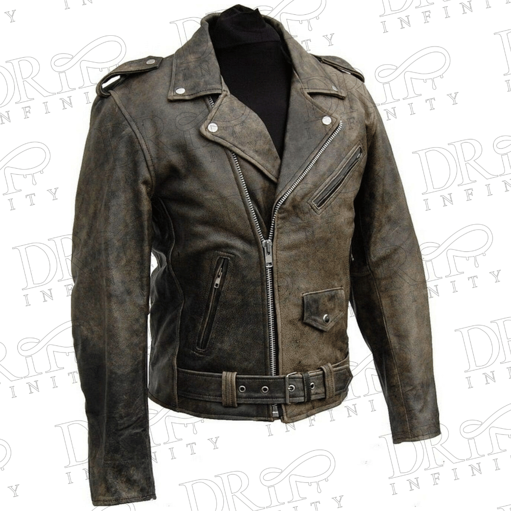 DRIP INFINITY: Brando Distressed Black Leather Jacket