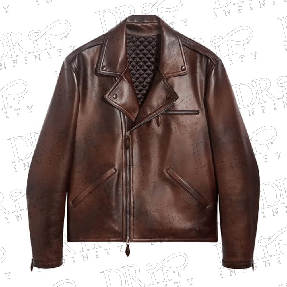 DRIP INFINITY: Men's Brown Asymmetric Zip Biker Leather Jacket