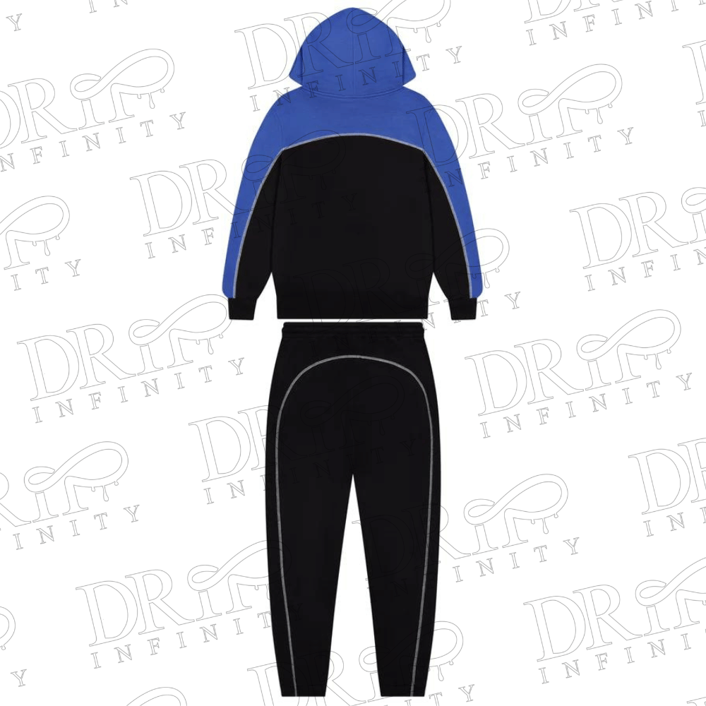 Drip Infinity: Men's Black & Blue Irongate Chenille Arch Hooded Tracksuit (Back)