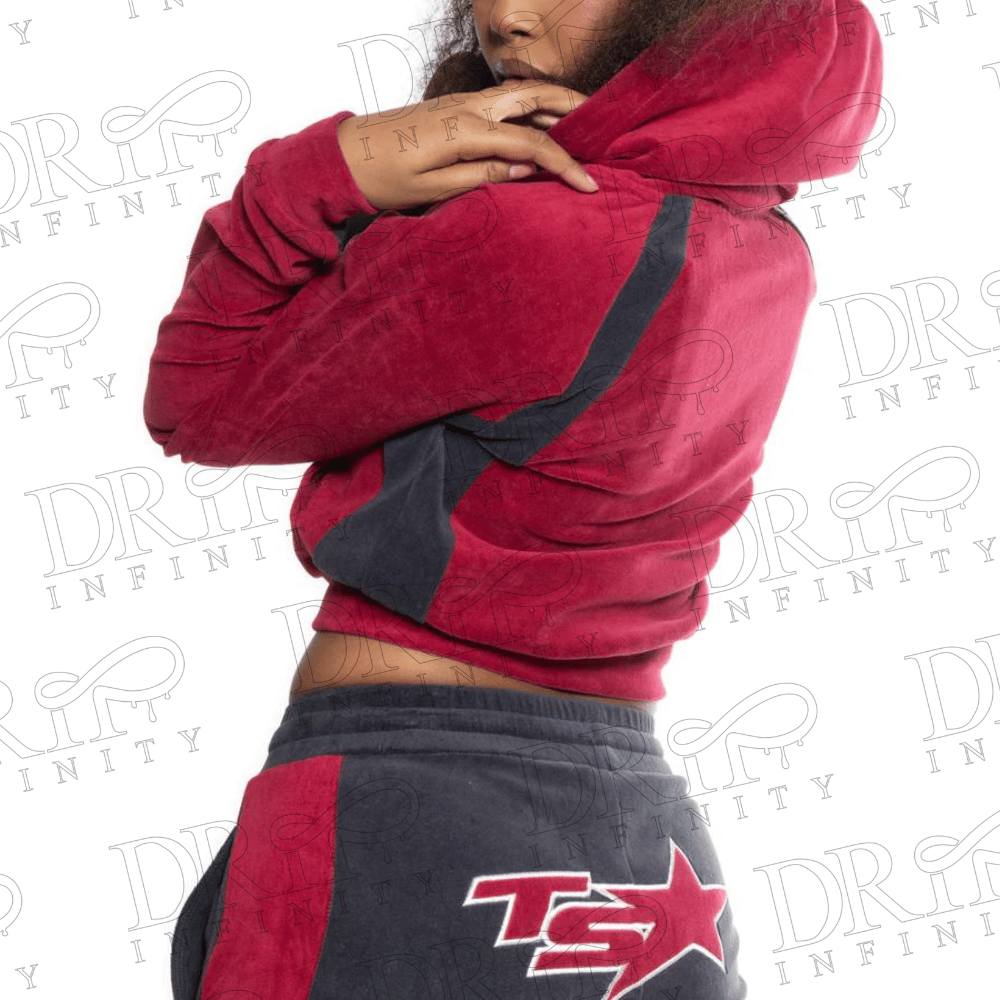 DRIP INFINITY: Women’s Burgundy & Black TS Star Velour Tracksuit (Back)