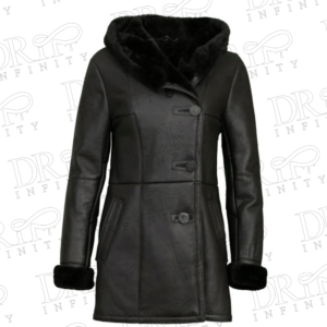 DRIP INFINITY: Victoria Black Shearling Leather Coat