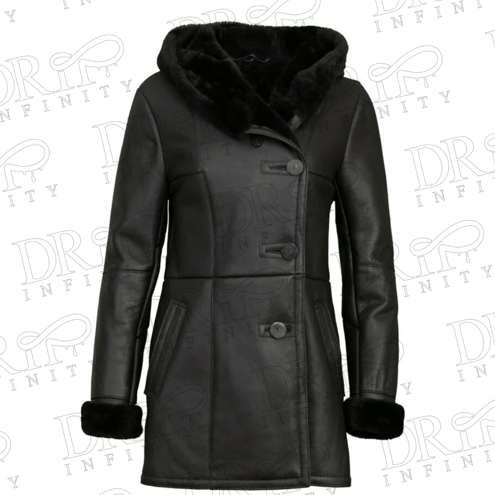 DRIP INFINITY: Victoria Black Shearling Leather Coat
