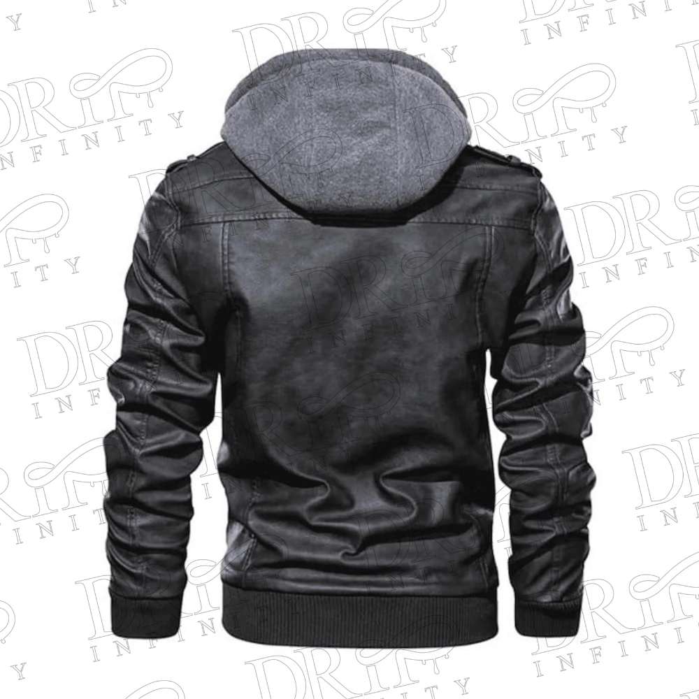 DRIP INFINITY: Men's Distressed Hooded Black Bomber Jacket (Back)