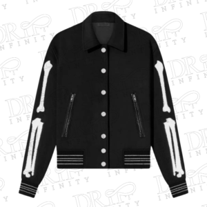 DRIP INFINITY: Women's Black Bones Wool Varsity JacketÂ