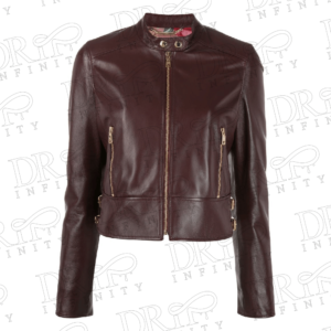 DRIP INFINITY: Women's Sparkling Choco Brown Biker Leather Jacket