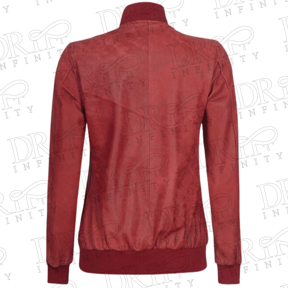 DRIP INFINITY: Women's Bomber Maroon Leather Jacket (Back)