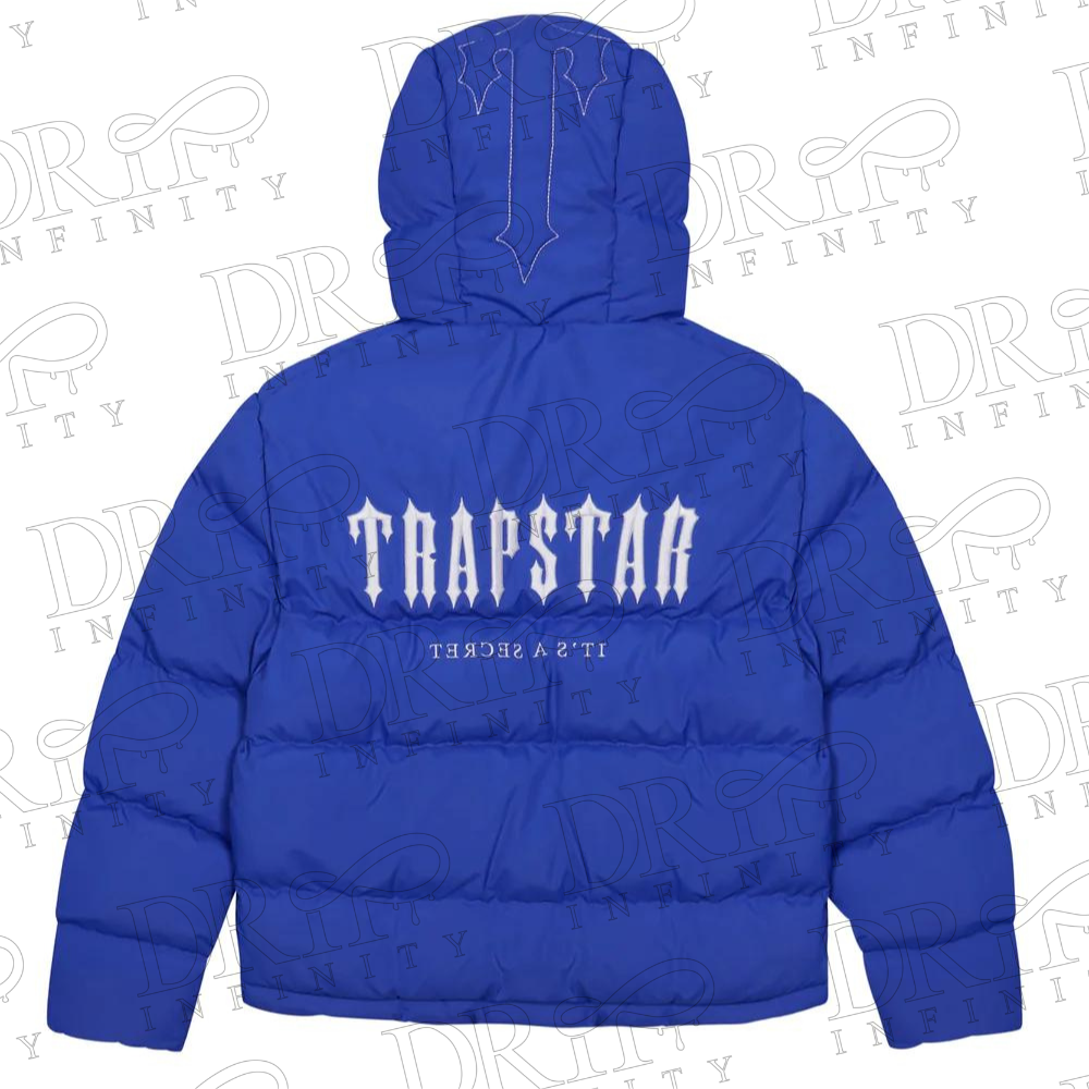 DRIP INFINITY: Trapstar Blue Decoded Hooded Puffer Jacket (Back)