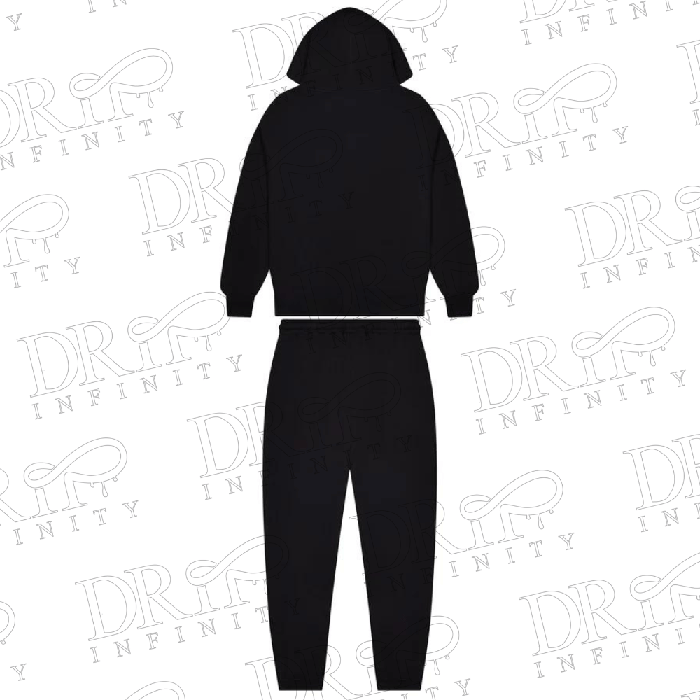 Drip Infinity: Men's Black & Green Decoded Chenille Hooded Tracksuit (Back)