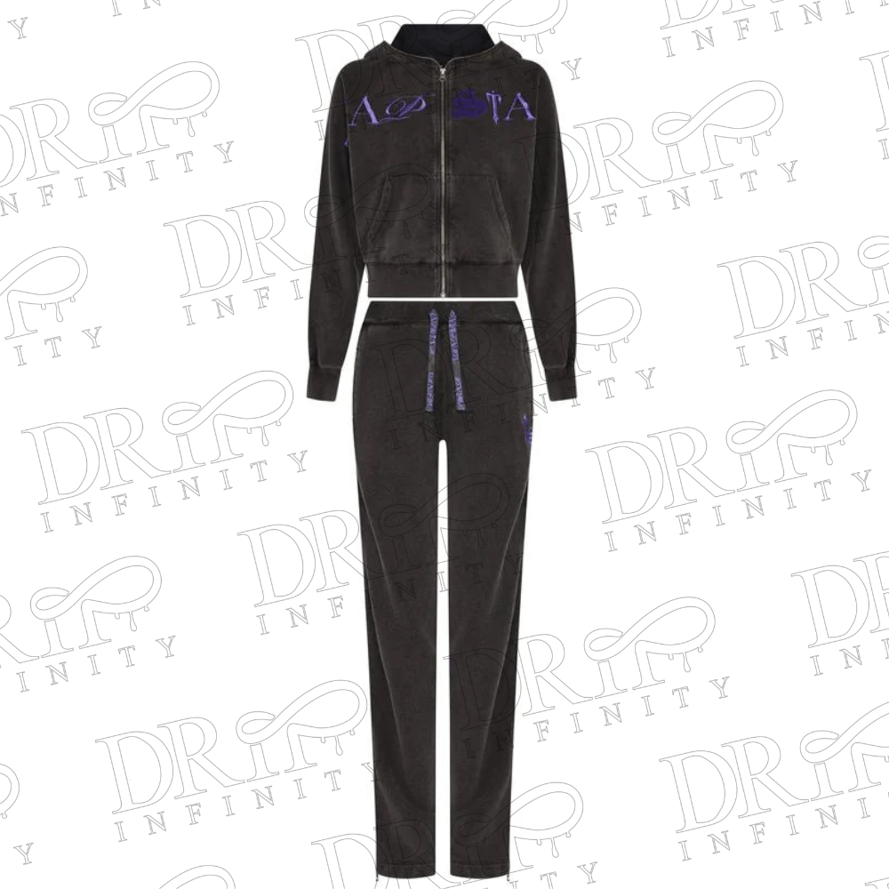 DRIP INFINITY: Women’s Washed Black & Purple Script Tracksuit
