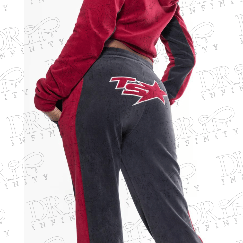 DRIP INFINITY: Women’s Burgundy & Black TS Star Velour Tracksuit (Back)
