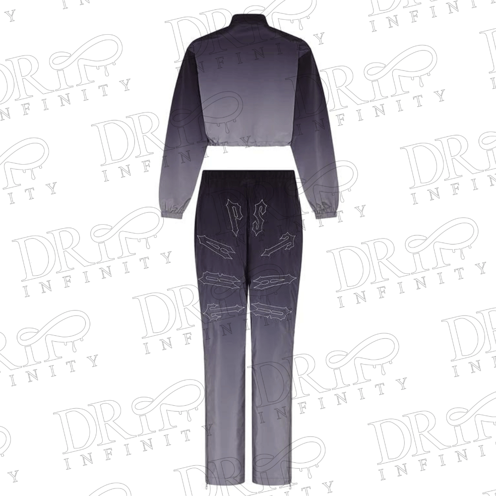 DRIP INFINITY: Women’s Arch Windbreaker Black & Grey Tracksuit (Back)