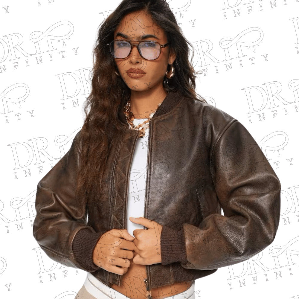 DRIP INFINITY: Women's Cropped Vintage Bomber Leather Jacket