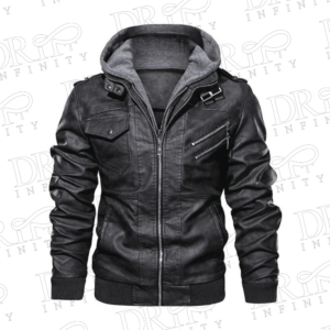 DRIP INFINITY: Men's Distressed Hooded Black Bomber Jacket
