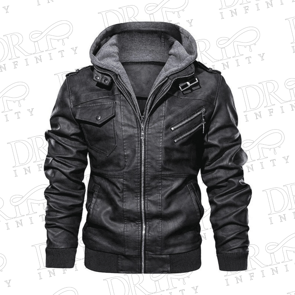 DRIP INFINITY: Men's Distressed Hooded Black Bomber Jacket 