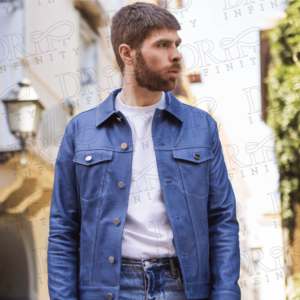 DRIP INFINITY: Roberto Genuine Blue Leather Trucker Jacket