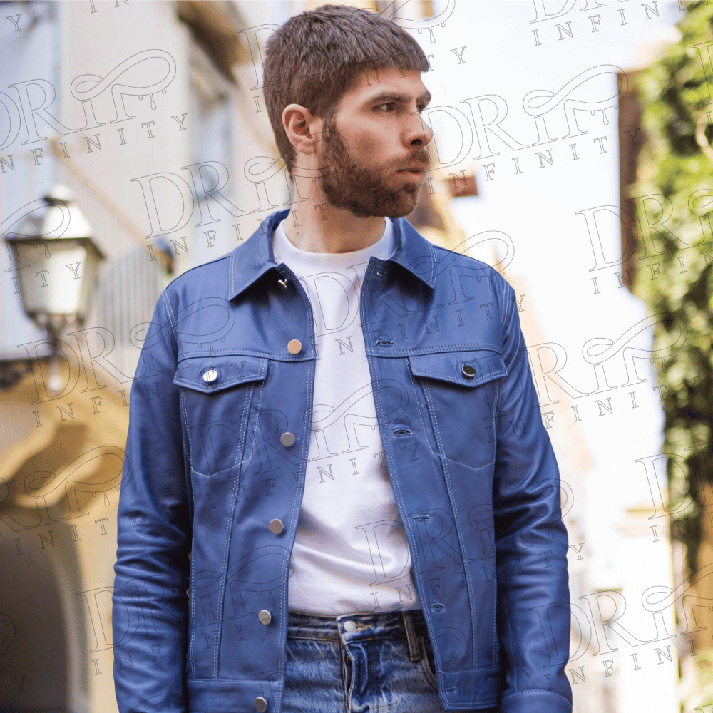 DRIP INFINITY: Roberto Genuine Blue Leather Trucker Jacket