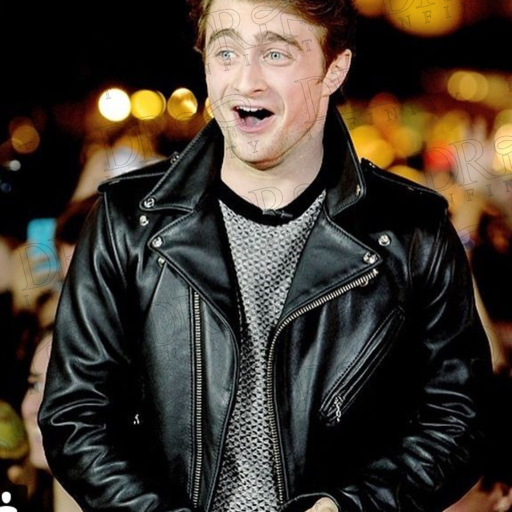 DRIP INFINITY: Daniel Radcliffe Motorcycle Black Leather Jacket