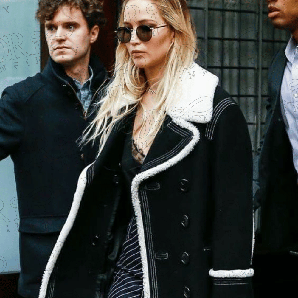 DRIP INFINITY: Jennifer Lawrence Wool Blend Leather Shearling Coat