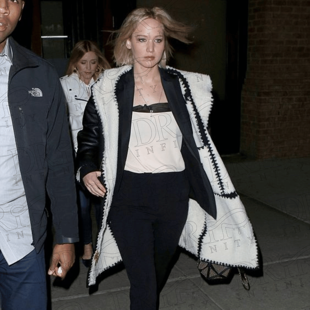 DRIP INFINITY: Jennifer Lawrence Black Shearling Leather Coat