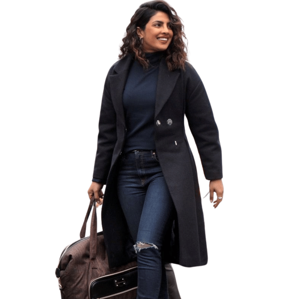 DRIP INFINITY: Priyanka Chopra Blue Wool Double Breasted Coat