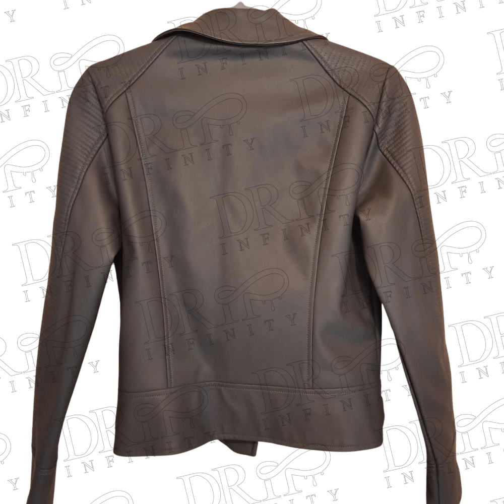 DRIP INFINITY: Women's Mid Grey Curve Biker Leather Jacket (Back)